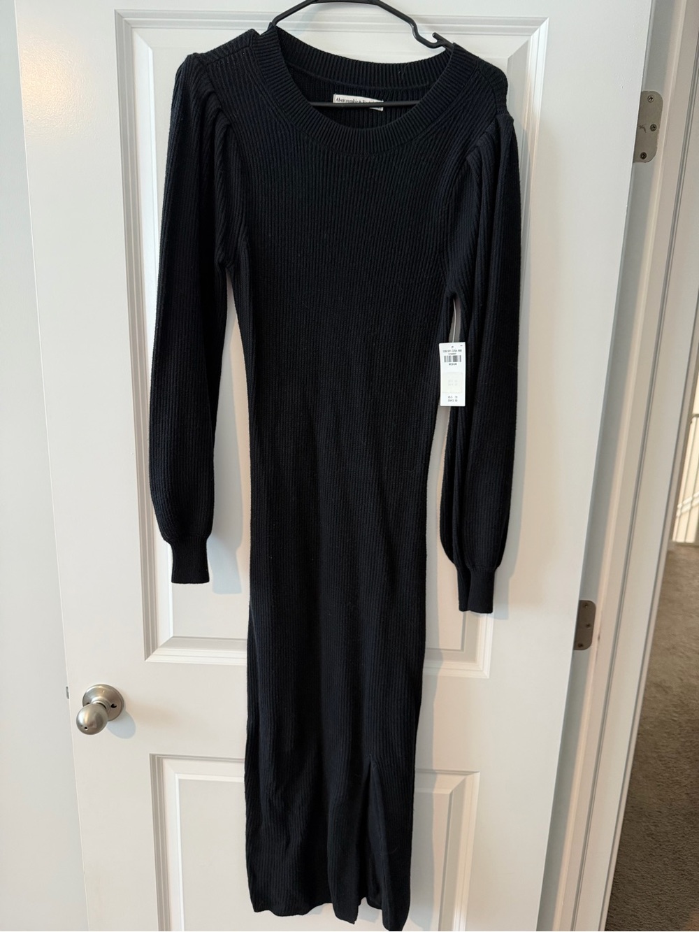 Abercrombie & Fitch Black Ribbed Long-Sleeve Midi Dress
